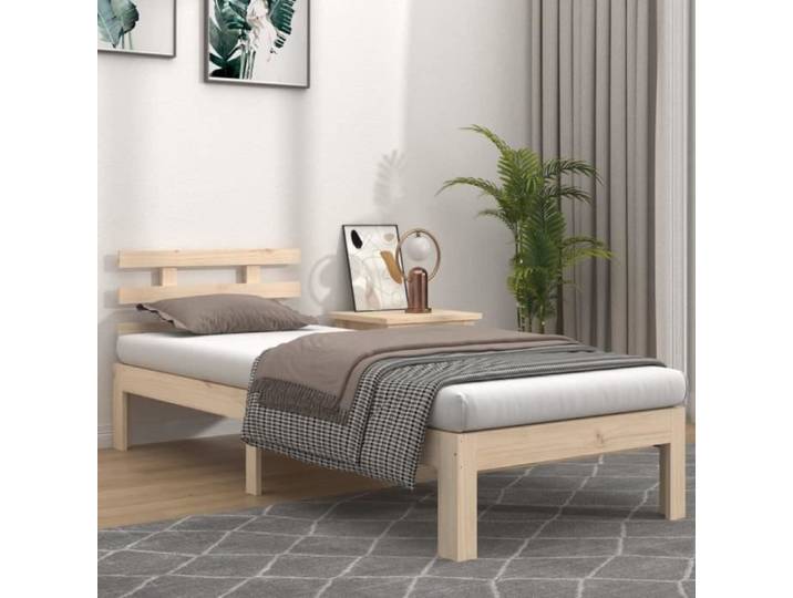 UMR - Lit bois Brun Cadre de lit Bois massif 90x190 cm Simple -[3940]