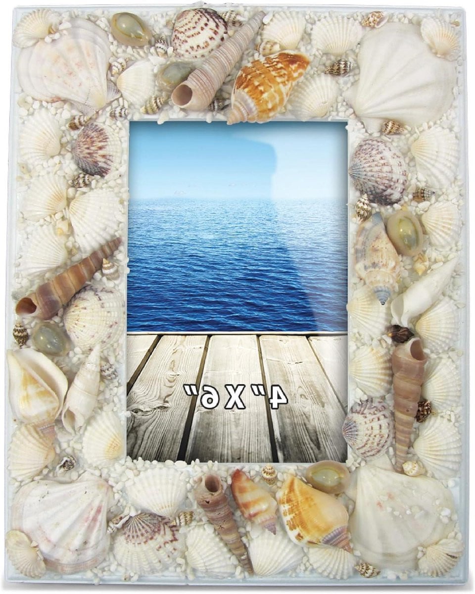 Wit houten fotolijst met schelpen decoratie frame voor 4x6 inch foto's