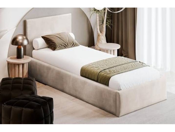 MOEBELPAKET.de Bett Azzurro S05 90x200 cm, Stauraum, Metallrahmen, Beige Betten, Polsterbett mit OEKO-TEX Zertifikat, EU-Herstellung, Modern Einzelbett