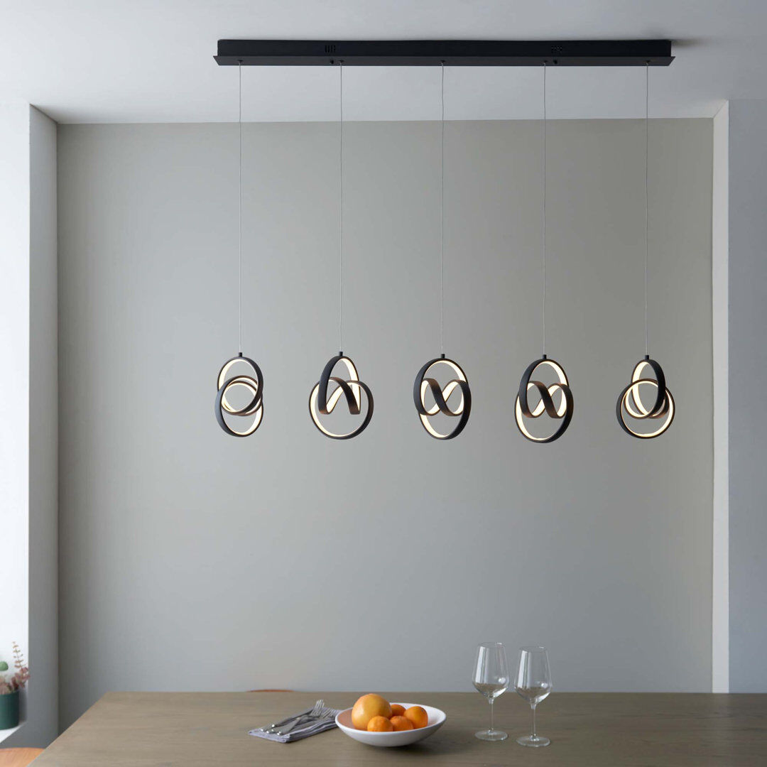 Ivy Bronx Adaya 5 - Light Textured Black And White Silicone LED Kitchen Island Pendant Textured Black And White Silicone 40cm H X 116.5cm W X 16.5cm D