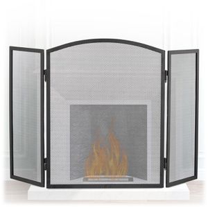 Relaxdays Kaminschutzgitter faltbar, 96x62cm, 3 Elemente, aus Metall, schwarz