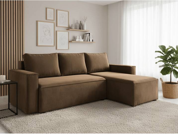 ANGEBOT Hellbraunes ausziehbares Ecksofa CAVELO, beidseitig II. Qualität