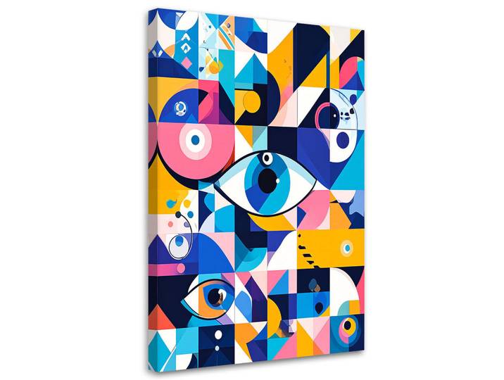 Feeby Leinwandbild Geometrische Abstraktion Auge Bauhaus 60x90cm, Mehrfarbig, Rechteckig, 60x90 cm, Bilder & Rahmen, Bilder, Leinwandbilder