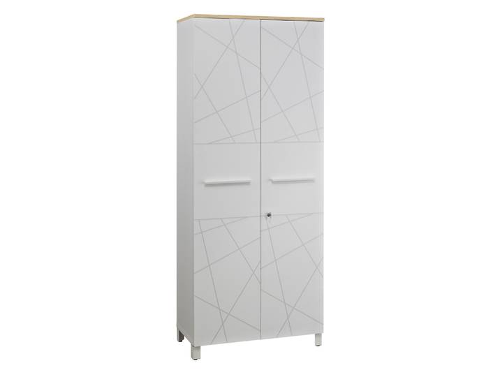 Armoire haute Vitaly L.80 x H.192 x P.42 cm - Corps Blanc - Portes Blanc - Top chêne