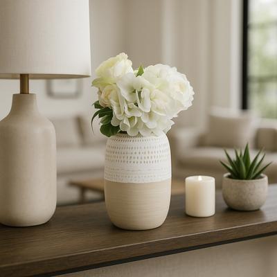 Sagebrook Home Decorative Vase - Ivory/Beige Ceramic Tribal Texture, 8 in.