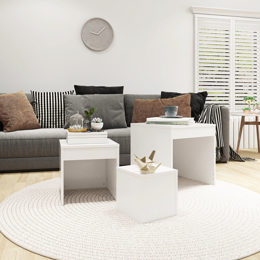 17 Stories Gnesis Nesting Tables 3 pcs Engineered Wood White/White 45cm H X 45cm W X 45cm D