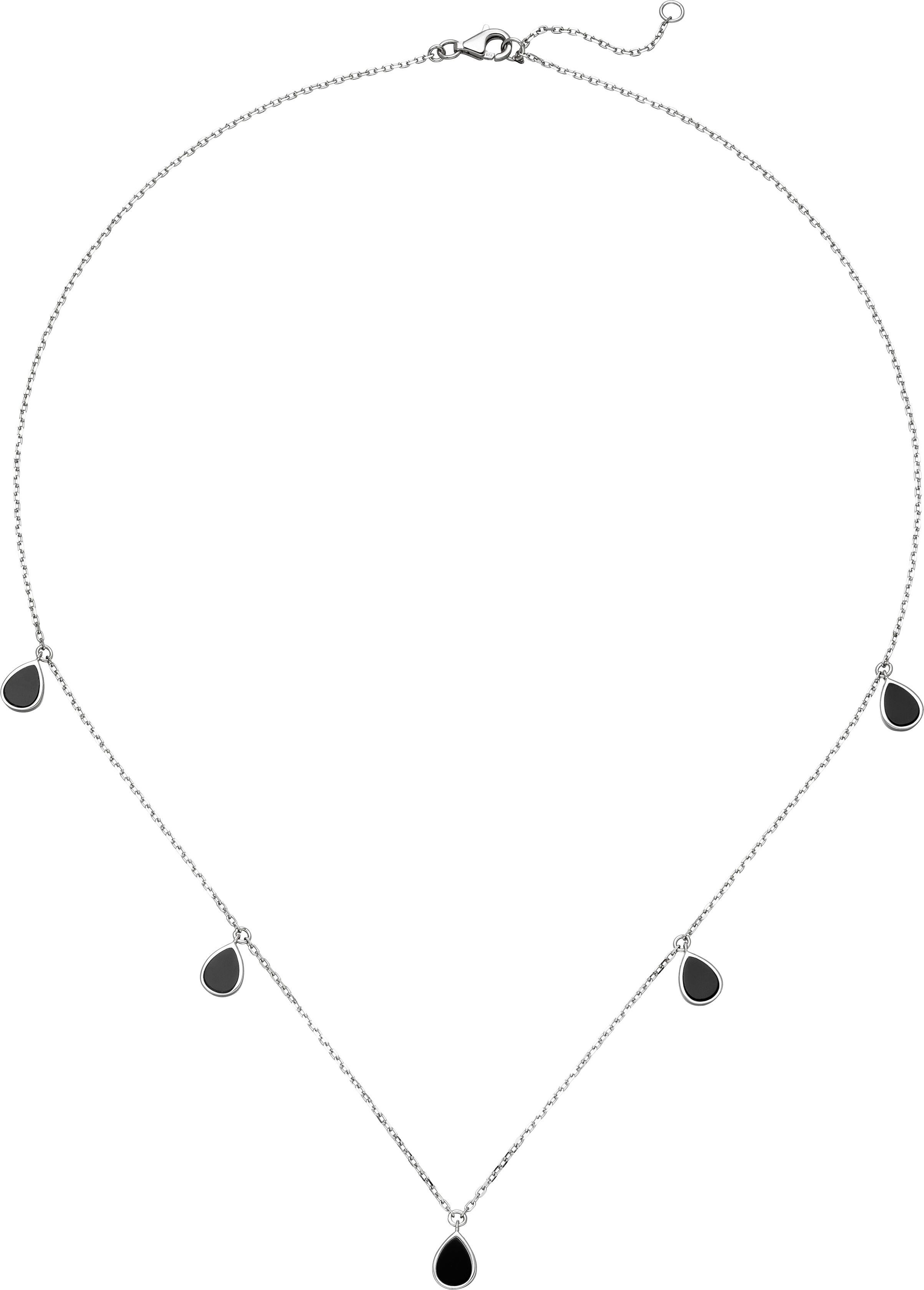 Collier JOBO "Kette mit Onyx-Tropfen", schwarz (silber 925), Halsketten, Damen, Silber 925 (Sterlingsilber), L: 45, Collier, 925 Silber mit 5 Onyxen 45 cm