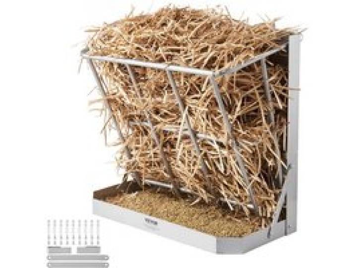 VEVOR Heuraufe Vieh, 610 x 297 x 584 mm, 2-in-1-Futterautomat für Heu & Getreide, Wandraufe mit Futterschale, Futtertrog für Ziegen, stabile Futterraufe aus Stahl für Schafe & Pferde, Futterspender