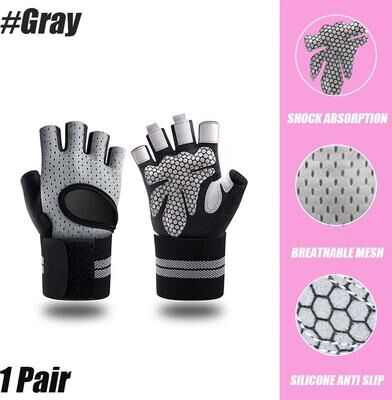 Inspired Living PowerGrip Weightlifting Gloves With Wrist Support For Gym Fitness And Cross Training gray s