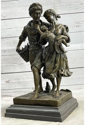 Bronzhaus Fisherman Family Man Woman Baby Bronze Statue Sculpture Romantic Figure 16 Inches X 8 Inches