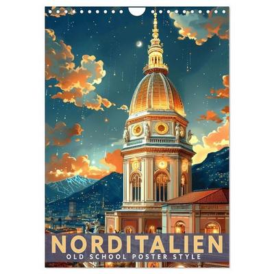 Norditalien - Old School Poster Style (Wandkalender 2026 DIN A4 hoch), CALVENDO Monatskalender
