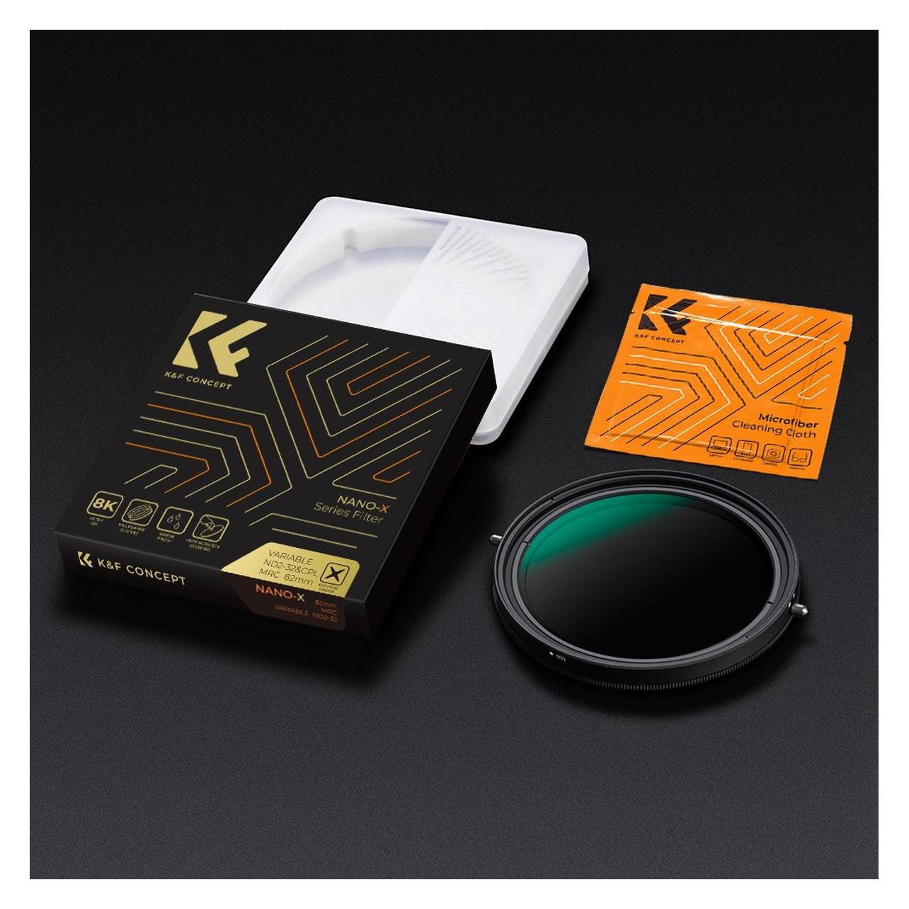 K&F Concept CPL&Variabel ND Filter ND2-ND32 Nano X 82mm (82 mm, Polarisationsfilter) (KF01.1088V1)