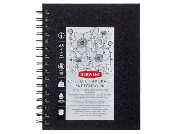 Derwent Big Book Harde Kaft Schetsboek, A5 Staande Positie, Tekenen en Schrijven, 86 Vellen, Zuurvrij Papier, Ringband, Professionele Kwaliteit, 2301608