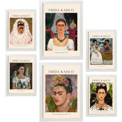 POSTER Set Mit 6 Frida Kahlo Malergalerie A3 & A4 Weißer Rahmen