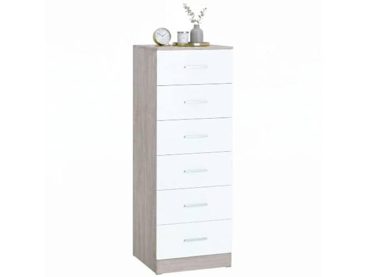 HOMCOM Kommode mit 6 Schubladen, Moderne Schlafzimmerkommode, Aufbewahrungsschrank für Wohnzimmer & Flur, 40 x 40 x 110 cm, hellgraue Holzoptik