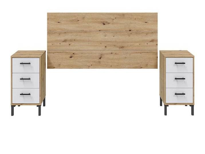 Ensemble de tête de lit + 2 tables de chevet coloris blanc artic chêne nordique