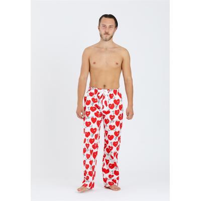 Stoffhose LOUSY LIVIN "Pants Valentines", Herren, Gr. S, EURO-Größen, weiß, 100% Baumwolle, bedruckt, lang, Hosen Stoffhose, mit Herz Print