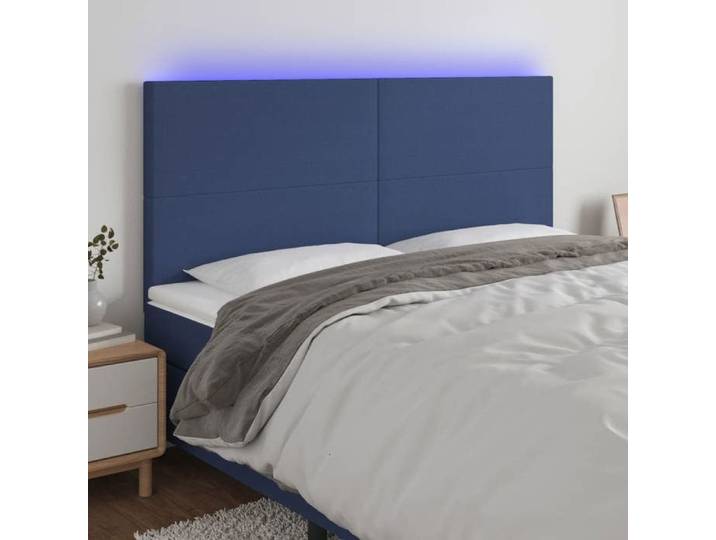 CHIC Tête de lit et lumières LED - Armoire de Tête Lit pour lire - Bleu 160x5x118/128 cm Tissu@SARA983342