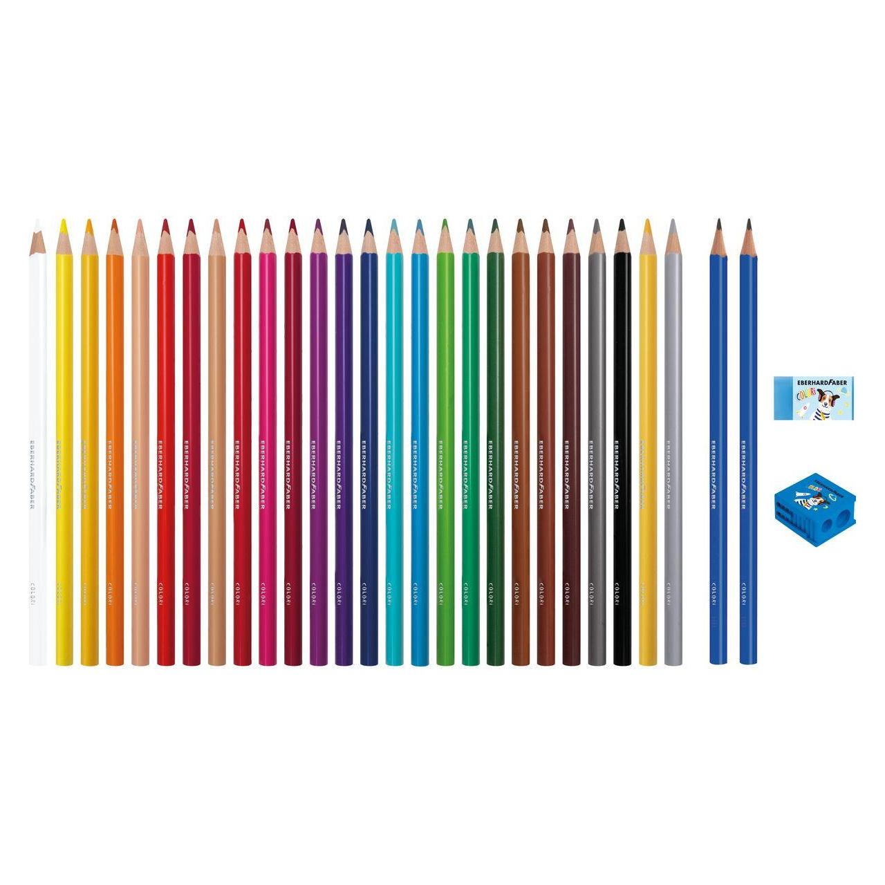 Magni EBERHARD FABER Buntstifte Colori 26+4 dreiflächig 26 Farben Mine 3mm 2 Bleistifte Spitzer Radierer (26x) (514829)