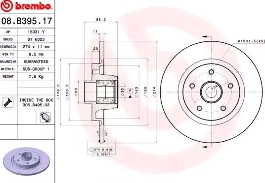 BREMBO 08.B395.17 Brake disc