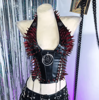 Inspire Picks Spiked Gothic Punk Tank Y2K Grunge PU Leather Alternative Top For Women red Rivets 4 xs(us 2)
