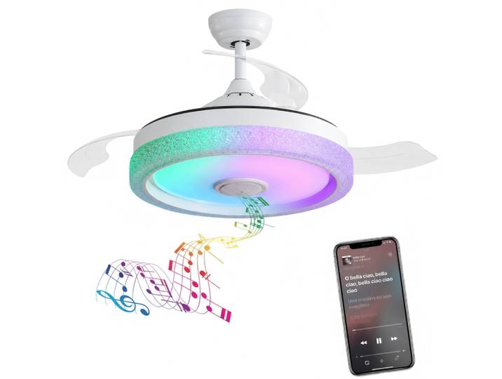 Ventilateur de plafond invisible avec lumière blanc 106,6 cm