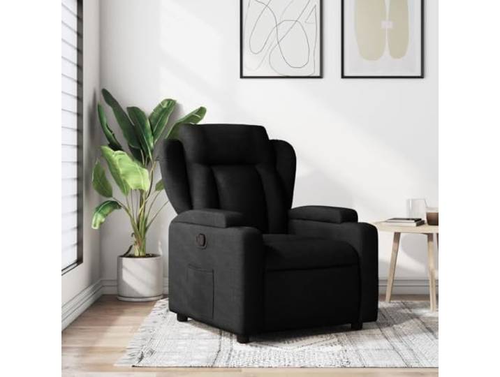 WHOPBXGAD Stoff Manuelle Liegefunktion Relaxsessel Schwarz Relaxsessel Schwarzer Stoff mit manueller Liegefunktion bis 135 Grad, Getränkehalter und Seitentasche, ideal für Wohnzimmer