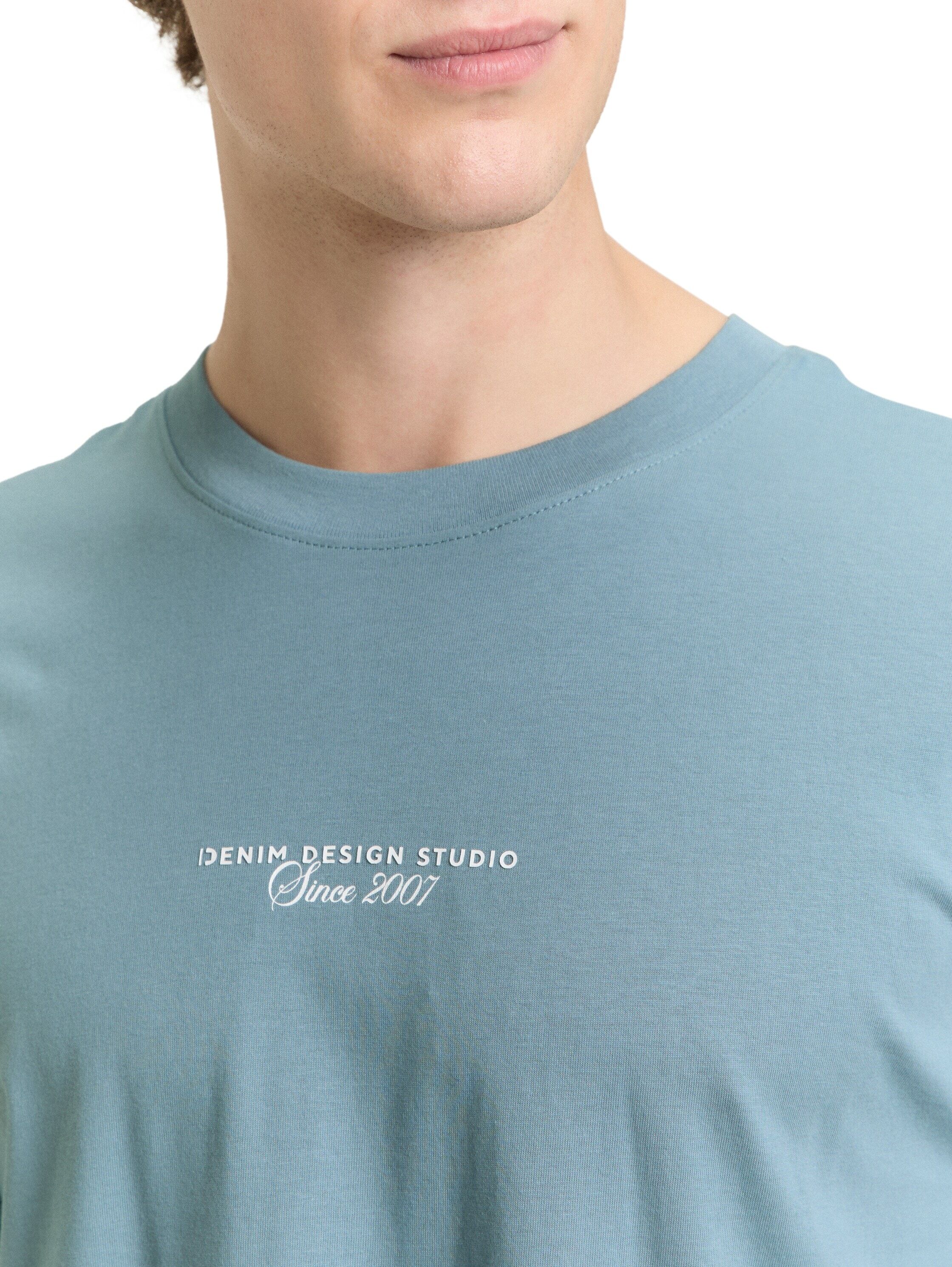 T-Shirt TOM TAILOR DENIM, Herren, Gr. M, blau (citadel blau), Single Jersey, Obermaterial: 100% Baumwolle, bedruckt, relaxed fit normal, Rundhals, gerader Abschluss, Shirts T-Shirt, mit Schriftzügen citadel blau M