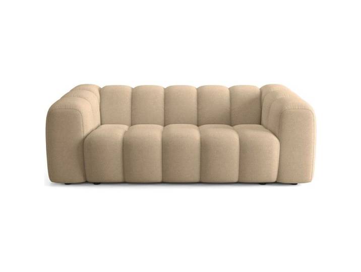 Canapé capitonné convertible 3 places en tissu chenille taupe - ouverture express - Belleville