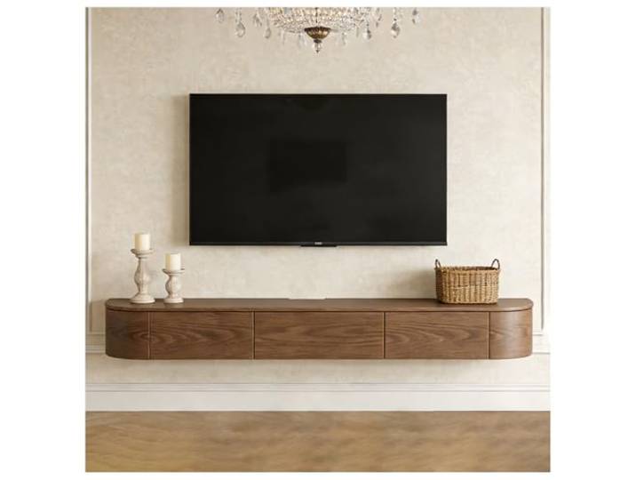 WYZSIINK Schwebender TV-Ständer Mit Klapptüren & Schubladen Wandmontierte Entertainment-Konsole Für Wohnzimmer & Büro(BrownA,200cm)