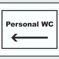 Personal WC Schild mit Text und Richtungspfeil links waagerecht A2 Rückseite selbstklebend
