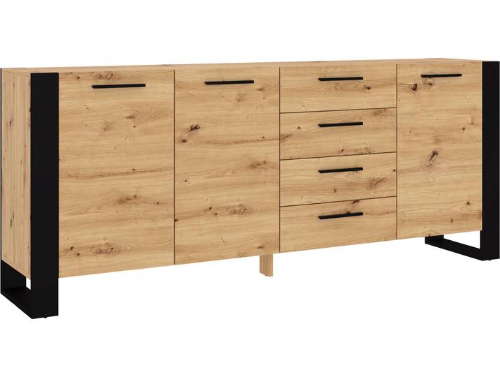 Kommode Nuka K 197 cm Sideboard Highboard Schrank Artisan Eiche / Schwarz