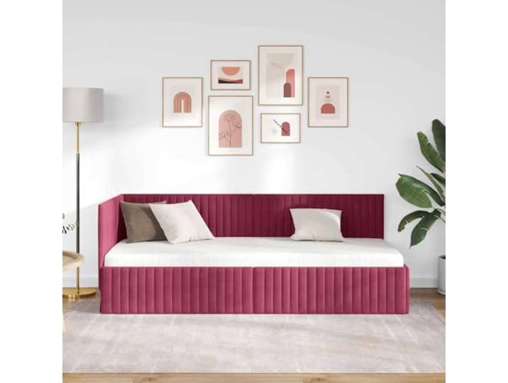 KTHLBRH Eck-Bettrahmen, Weinrot, 80 x 200 cm Platzsparendes L-Design, atmungsaktiver Stoff, verstellbares Kopfteil, Verwendung im Innenbereich