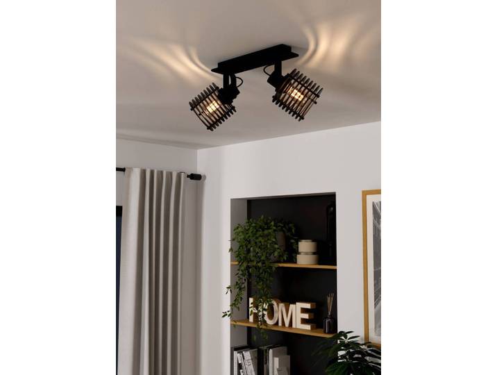 EGLO Deckenspot SEGOVIA , schwarz, 2, H: 17,2cm, 1 Stk., Leuchten, Deckenlampe, Metall und Holz in Schwarz, Deckenspot mit E27 Fassung, Deckenspot