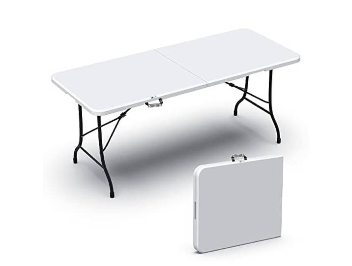 vounot® Table Pliante de Pique Nique 180x75x72cm HDPE 8 Places Rectangulaire Fonction Valise Portable Table Pliable Convient pour la Terrasse\, Le Caming\, la Plage Blanche