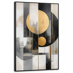 LEINWAND Bilder mit Rahmen - Abstrakt - Gold - Silber - Formen - Ästhetisch - Modern - 100x150