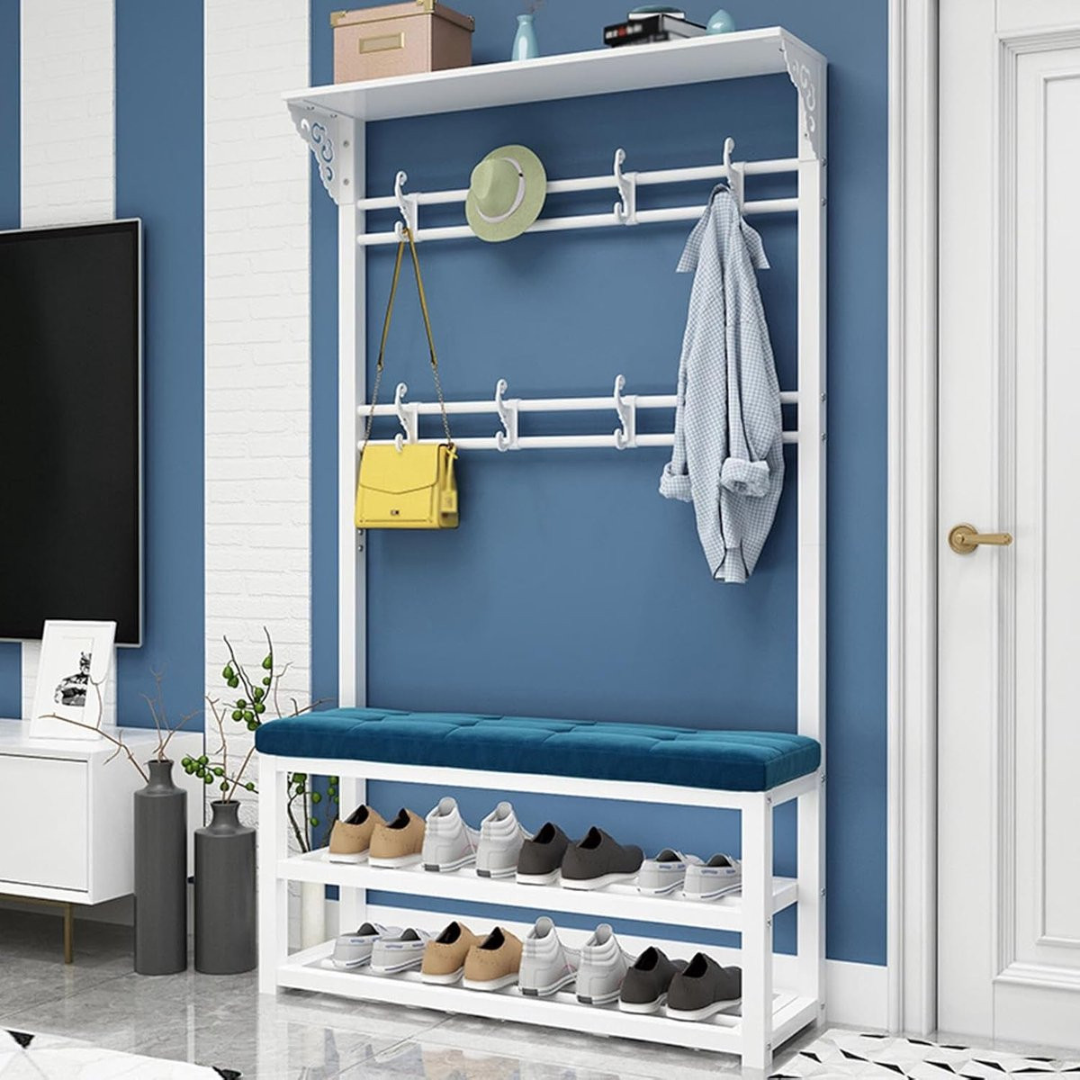 Wit Kapstok met Schoenenplank - 3-in-1 Entree Meubel - Breedte: 60 cm