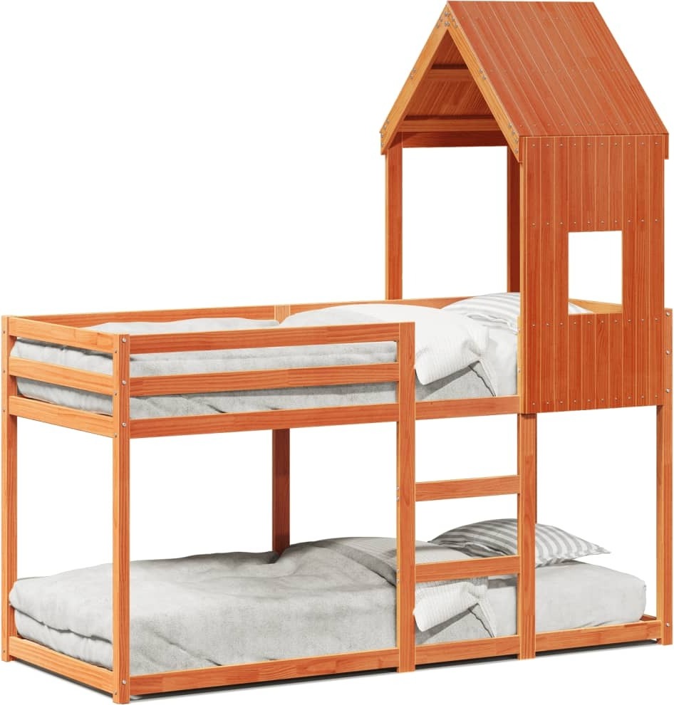 Maison Exclusive - Etagenbett mit Dach Wachsbraun 90x200 cm Massivholz Kiefer