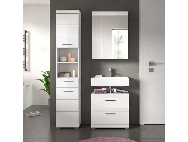 Salle de bain Scout - 3 élém.+ SPS 112 x 191 x 34cm Blanc/Blanc brillant/Blanc