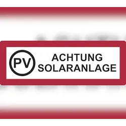 Feuerwehrschild, PV Achtung Solaranlage - DIN 4066 - 297x105 mm Folie selbstklebend