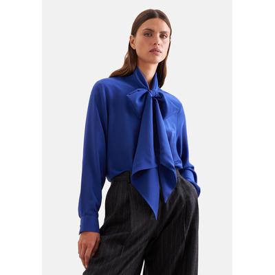 Schluppenbluse SEIDENSTICKER, Damen, Gr. XL (42), blau, 100% Seide, unifarben, regular fit, Blusen Schluppenbluse, 1/1 Binderkragen Uni