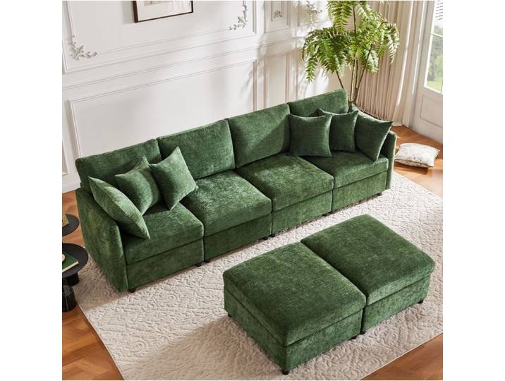 Canape Modulable Chenille Verte 6 Places Canape Angle FloraGrace Pour Salon Forme U Ou L 278x161x81cm
