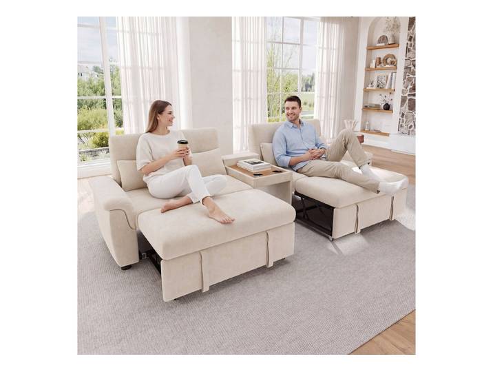 Odikalo Schlafsofa Sofas wohnzimmer ausziehbares sofa mit verstellbare Rückenlehne, U-förmiges Schlafsofa Chenille ausziehbar Doppel-Schlafauszug Haustierbereich Couchtisch mit 2 Becherhaltern 4 Kissen