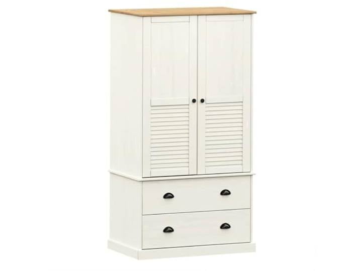 HKQWPBF Kleiderschrank VIGO Weiß 90x55x170 cm Massivholz Kiefer Kiefern-Massivholz, gerade Maserung, rustikale Aststellen, 2 Schubladen, Kleiderstange, Metallgriffe, feuchtes Tuch