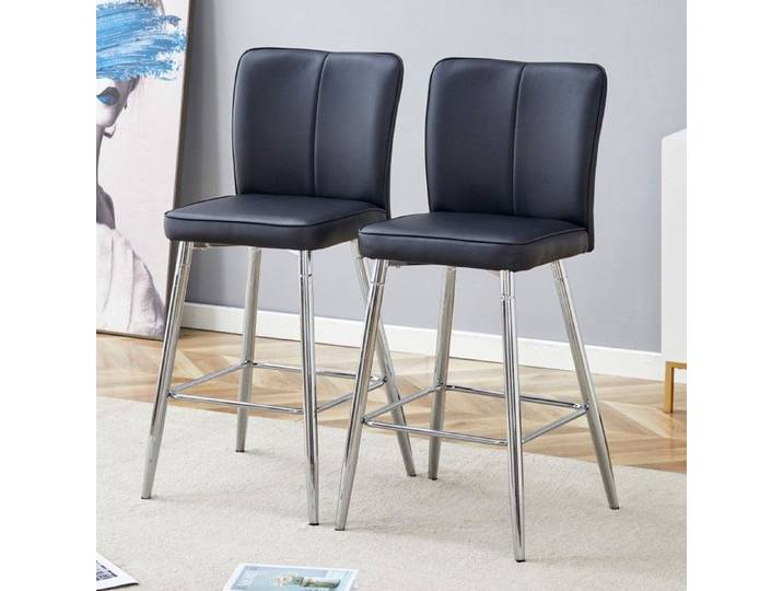 Lot de 2 tabourets de bar noirs 44x44x101 cm - Dossier ergonomique en polyuréthane - Confortables et élégants pour cuisine
