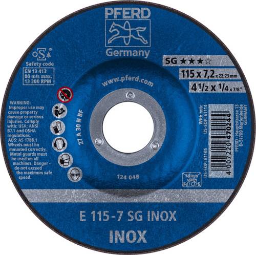PFERD TOOLS 62211623 Sg Inox Schruppscheibe gekröpft Durchmesser 115mm Bohrungs-Ø 22.23mm 10St.