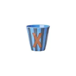 RICE Melamin Buchstabenbecher gestreift, X, blau