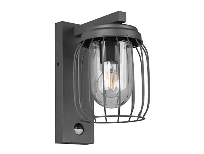Trio Leuchten Außen Wandleuchte Tuela 210869142, Aluminium Druckguss Anthrazit, Glas klar, exklusiv 1x E27, Bewegungssensor