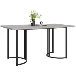 MODFU Esstisch rechteckig 140x80x75 cm Grau Marmormuster MDF Tischplatte mit Metallgestell, verstellbare Füße, moderner Küchentisch