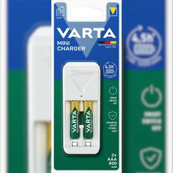 Varta Akku NiMH, Universal Ladegerät, Mini Charger inkl. Akkus, 2x Micro, AAA, 800mAh, Retail
